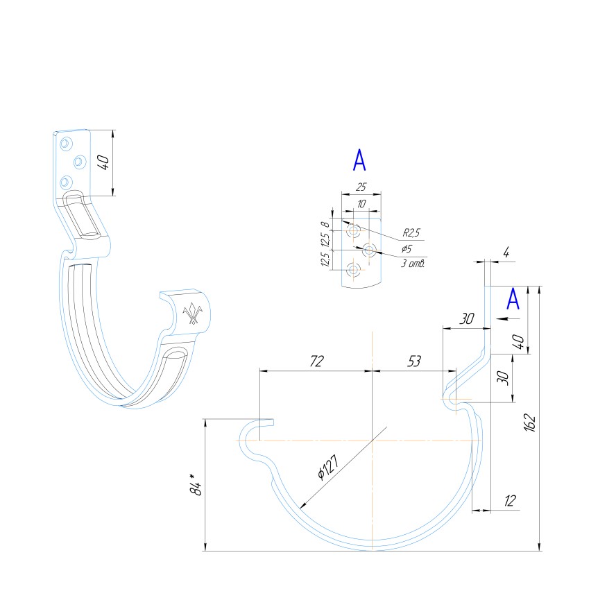 Крюк короткий усиленный модернизированный с комплектом крепления Aquasystem, PU MATT, RAL 8017 Коричневый 125/90 купить в Казани