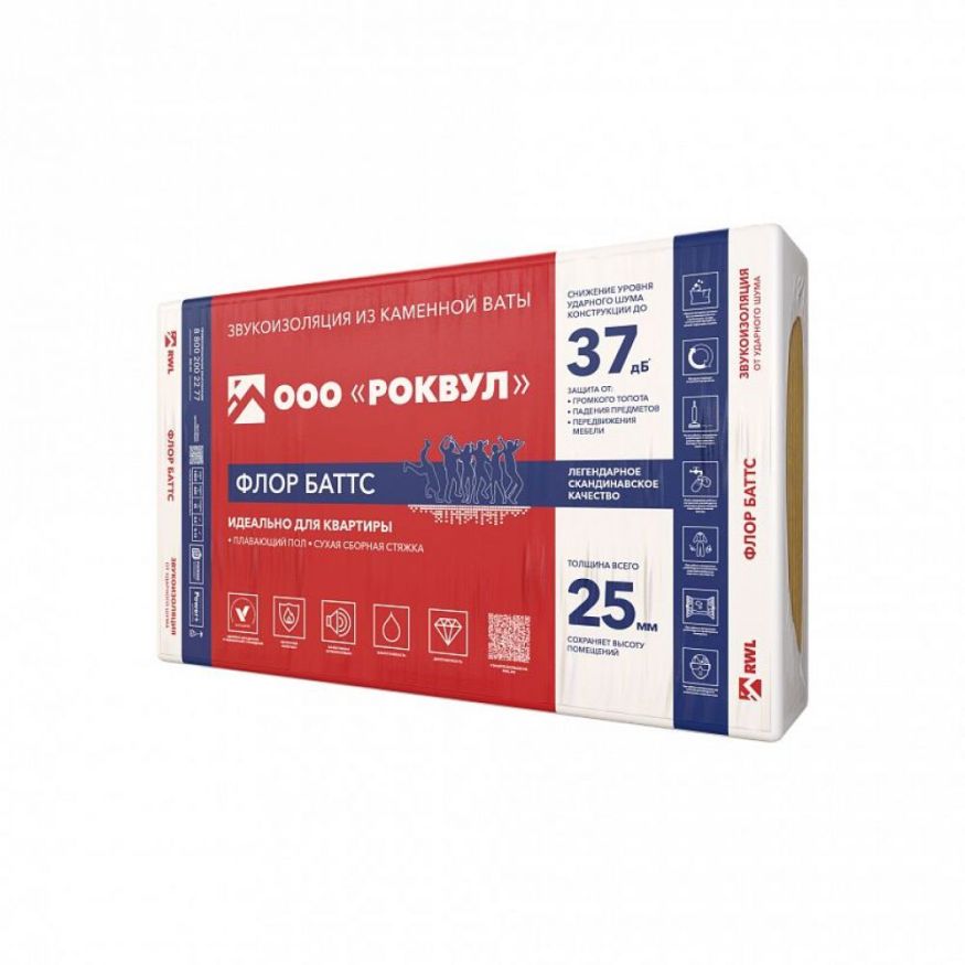Утеплитель Rockwool ФЛОР БАТТС 50х600х1000/6шт/3.6м2/0.18м3 (32упак/пал) Rockwool купить в Казани